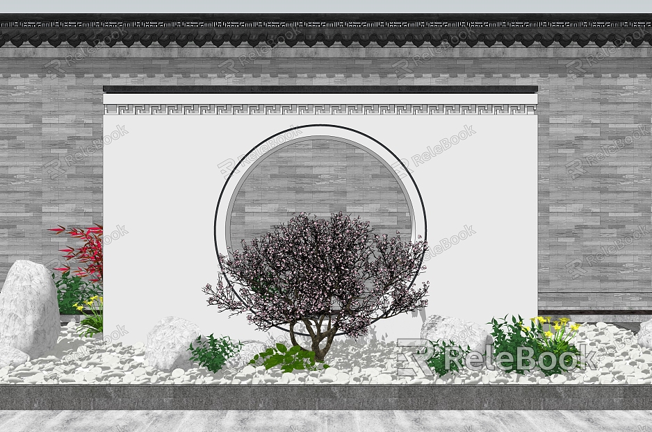 New Chinese style landscape sketch courtyard landscape sketch wall pebbles model