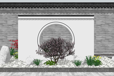 New Chinese style landscape sketch courtyard landscape sketch wall pebbles 3d model