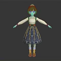 Traditional Outfit Girl With Red Hair Green Headdress White Top Blue Skirt Red Boots