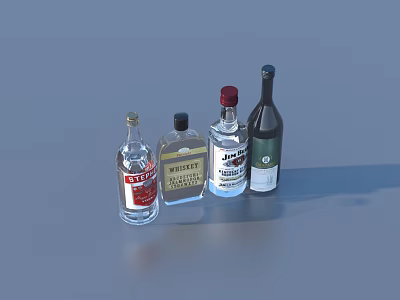 Household Liquor Bottles Collection Including Whiskey Vodka And Different Brands In Transparent Glass With Labels 3d model