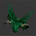Green Monster Game Movie Character with Scaly Skin Spiky Wings and Claws