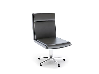 Modern Gray Leather Office Chair With High Back And Metal Swivel Caster Base 3d model
