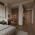 Serene Bedroom Interior Design With Pendant Light Bedside Painting Curtains Rug And Mirror