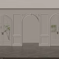 Elegant Interior Featuring White Wainscoting Arched Doorway Glass Double Doors And Herringbone Wooden Floor