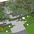 Modern Outdoor Stairs With Trees Green Plants And Orange Lights On Gray Steps