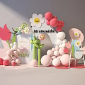 Colorful Party Decor With Pink White Balloons Flower Decorations As You Wish Sign Welcome Easel