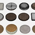 Decorative Ornament Set Featuring Various Round Square Woven Fabric Textured Cushions In Neutral Tones