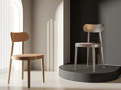 Modern Leisure Chairs Brown Wooden And Silver Metal Indoor Display With Natural Light And Platform 3d model