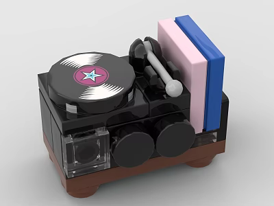 Building Blocks Turntable Model With Tonearm Pink Blue Blocks And Brown Base 3d model