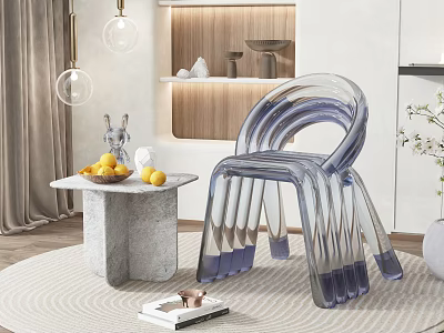 Transparent Modern Acrylic Leisure Chair In Stylish Interior With Marble Side Table 3d model