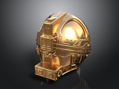 Golden Futuristic Weapon Helmet With Shiny Mechanical Structure And Sci Fi Design 3d model