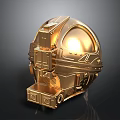 Golden Futuristic Weapon Helmet With Shiny Mechanical Structure And Sci Fi Design 3d model
