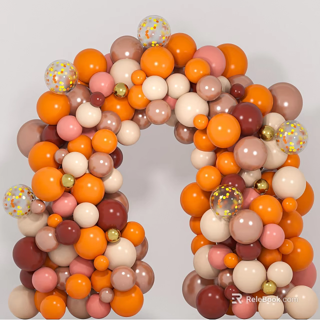 Festive Inflatable Party Arch With Colorful Balloons Orange Pink White And Glittery Ornaments 3d model 