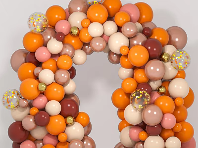 Festive Inflatable Party Arch With Colorful Balloons Orange Pink White And Glittery Ornaments 3d model