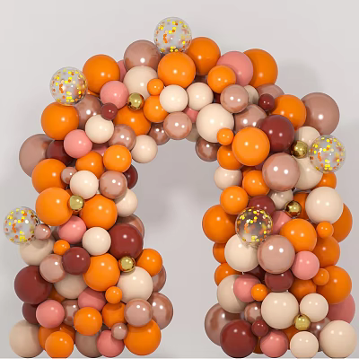 Festive Inflatable Party Arch With Colorful Balloons Orange Pink White And Glittery Ornaments 3d model