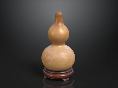 Gourd Shaped Decorative Ornament Set With Wooden Base For Home Decor 3d model