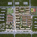 Aerial View Residential Community Planning With Buildings Green Spaces Sports Facilities and Roads