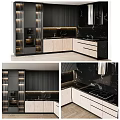 Modern Luxury Kitchen With Black Gray Cabinets Marble Countertop And Metal Accents