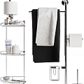 Essential Bathroom Accessories Including Towel Racks Towels Soap Dishes And Storage Shelves