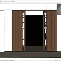 Modern Entryway With Wooden Cabinets Open Shelves Dark Double Doors And Light Colored Floor Tiles
