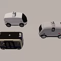 Modern Autonomous Delivery Vans And Electric Shuttle With Transparent Windows And Roof Equipment