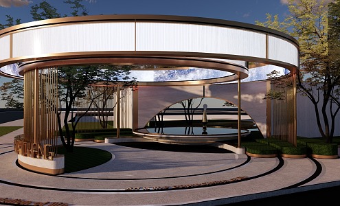 Modern Waterfront Landscape Circular Frame Waterfront Park 3d model