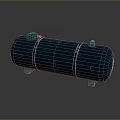 Blue Cylindrical Storage Tank With Metal Bands Base Supports And Top Components