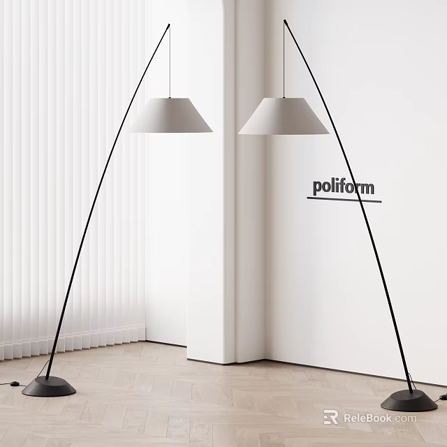 Poliform Modern Floor Lamps With Black Arc Stand And White Dome Shades In Minimalist Interior 3d model 