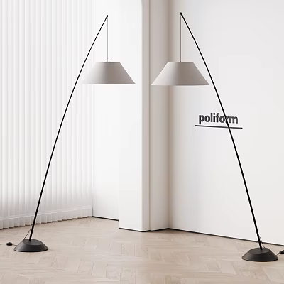 Poliform Modern Floor Lamps With Black Arc Stand And White Dome Shades In Minimalist Interior 3d model