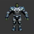 Game And Movie Character Hulk In Blue And Silver Armored Suit With Muscular Build
