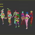 Group Of People In Diverse Costumes Including Witch Hats And Short Dresses Standing Together