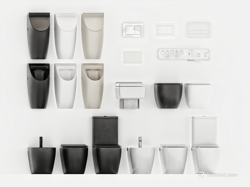 Various Colored Toilet Designs With Different Styles And Accessories Collection 3d model 