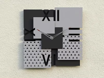 Modern Geometric Wall Clock With Roman Numerals And Black Gray White Triangular Patterns 3d model