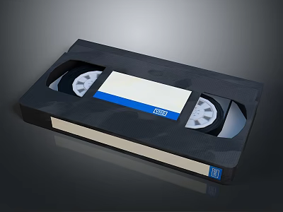 Classic VHS Video Cassette Black Case White Blue Label Retro Home Entertainment Item 3d model