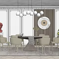 Modern Elegant Dining Table Set With White Spherical Chandelier Chairs And Wall Decor 3d model