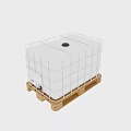 White IBC Container with Metal Frame Structure Placed on Wooden Pallet