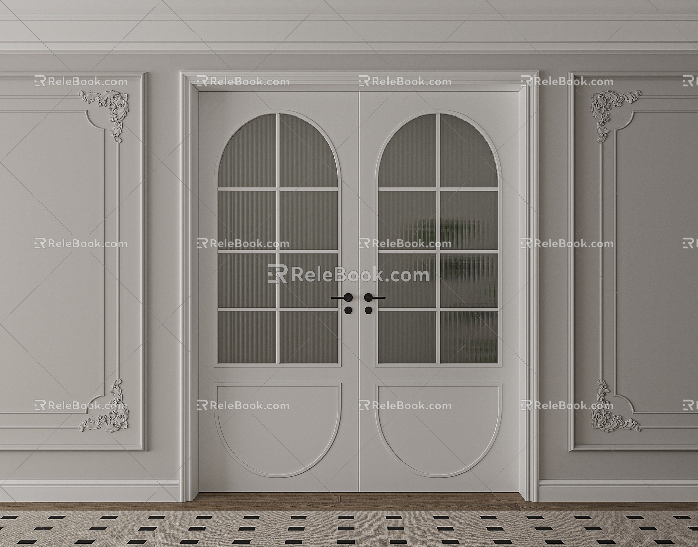 French retro kitchen double door 3d model