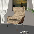 Modern Beige Single Sofa With Woven Fabric High Back In Living Room Interior
