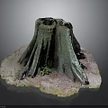 Small Green Plants Growing At The Base Of A Tree Stump On Ground