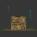 Open Treasure Chest Home Decor Filled With Gold Featuring Blue Jellyfish Starfish And Seaweed