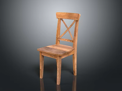 Rustic Wooden Chair Design With Cross Back Straight Legs And Wood Grain 3d model