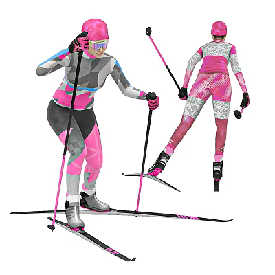 Active Woman In Ski Suit With Poles Skis And Dynamic Skiing Poses 3d model Active Woman In Ski Suit With Poles Skis And Dynamic Skiing Poses 3d model