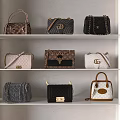 Stylish Fashion Bags Display On White Shelves With Various Designs And Styles