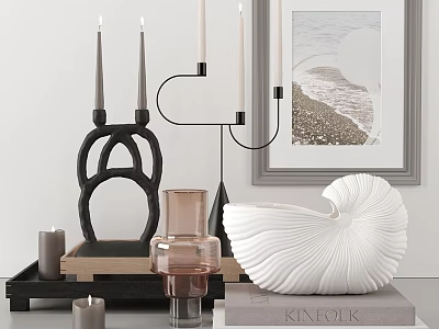 Decorative Ornament Set with Candle Holders Shell Vase Tray and Framed Art for Home 3d model