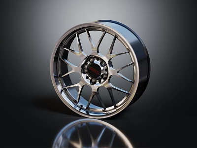 Shiny Alloy Car Wheel Rim With Silver Spokes And Black Center Cap 3d model