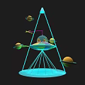 Interactive Zone Featuring Blue Structure Supporting Transparent Sphere Surrounding Planetary Models And Small Spacecraft 3d model