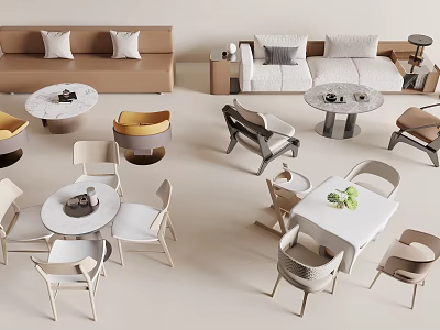 Modern Minimalist Table Chair Set With White Tabletop And Beige Upholstered Chairs 3d model
