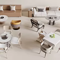 Modern Minimalist Table Chair Set With White Tabletop And Beige Upholstered Chairs