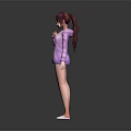 Game Movie Character With Red Hair Pink Coat White Undergarments Standing In Gray Background