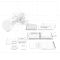 Elegant Decorative Ornament Combination Featuring Green Plants Vase Books Eyeglasses Cup And Notebooks
